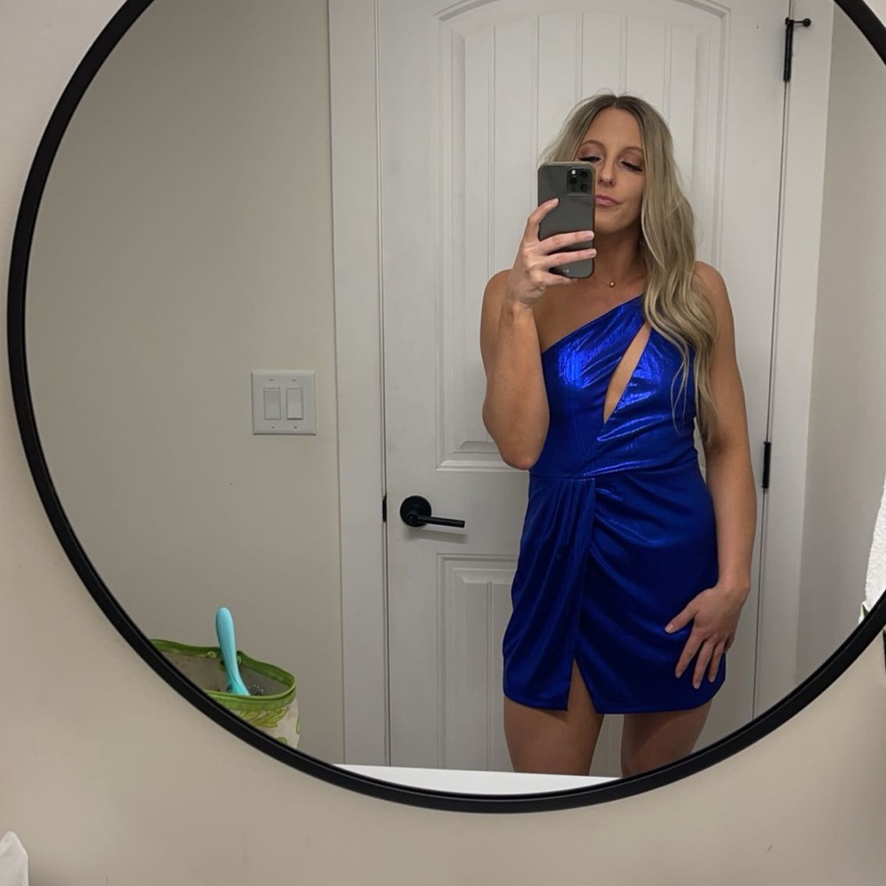 Metallic Blue Mini Dresss - Picture 2 of 3